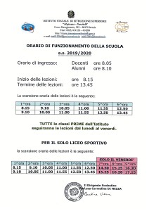 Orario Funzionamento Scuola a.s. 2019-2020